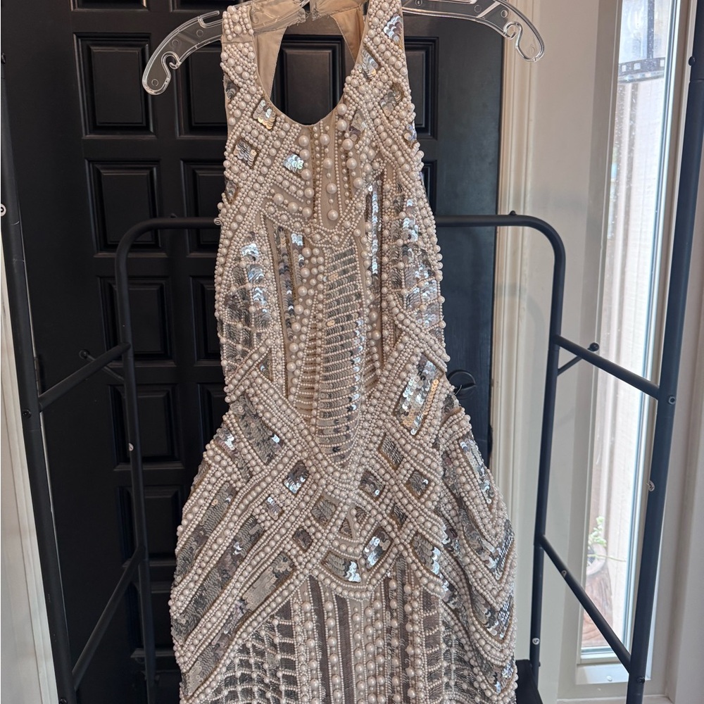 ASOS Elegant Silver Beaded Cocktail Dress